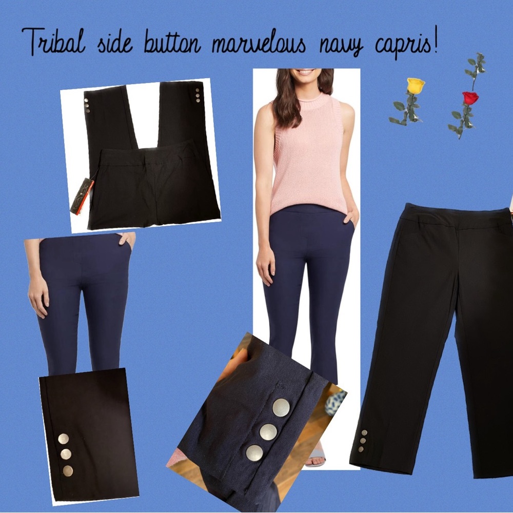 Tribal marvelous side button (hem) navy capris!